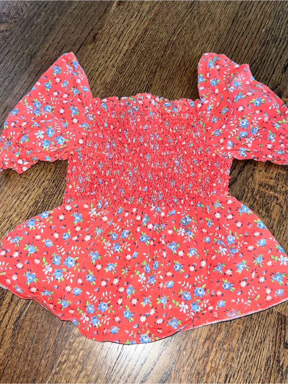 Ralph Lauren Red Floral Smocked Off-Shoulder Top